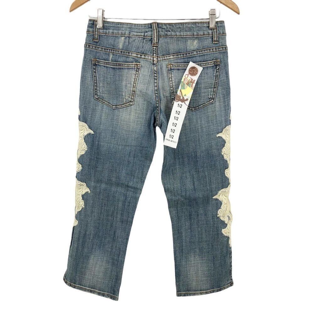 Fried Denim Women's Jeans Size 1/2 Lace Capri Crop Distressed Light Wash Stretch - Picture 2 of 13